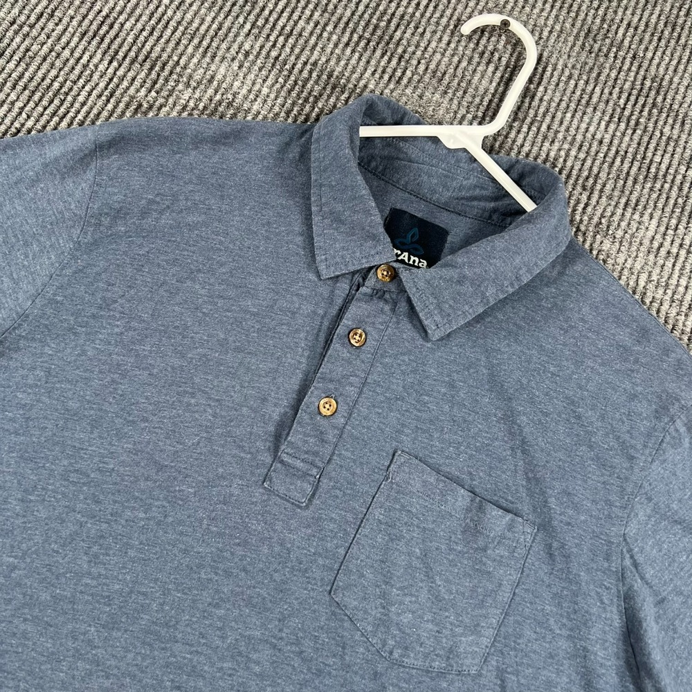 Prana Polo Shirt Mens Medium Blue Short Sleeve Pocket Casual Comfort Outdoor
